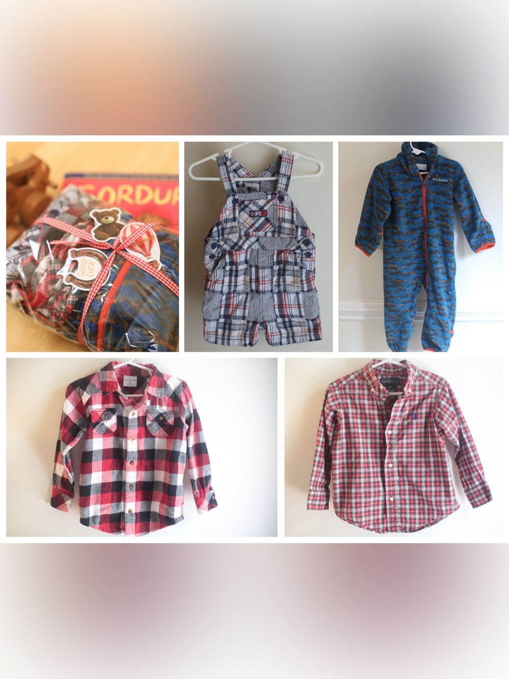 Columbia Carhartt Ralph Lauren Boys Bundle 18M 2T Fleece Plaid Flannel Overalls